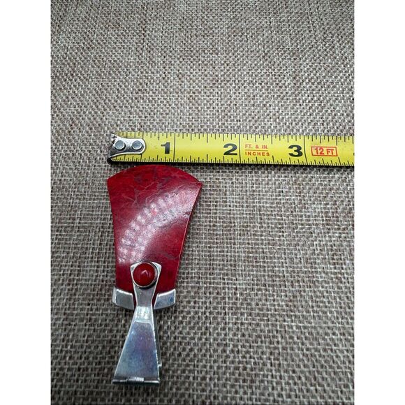 Bold Red Sponge Coral & Sterling Silver Pendant Artisan Modern Design - Picture 6 of 7